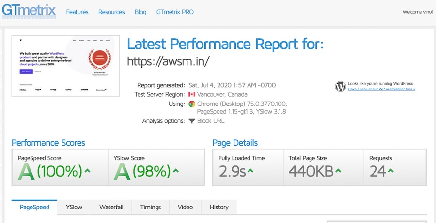Gtmetrix Screenshot